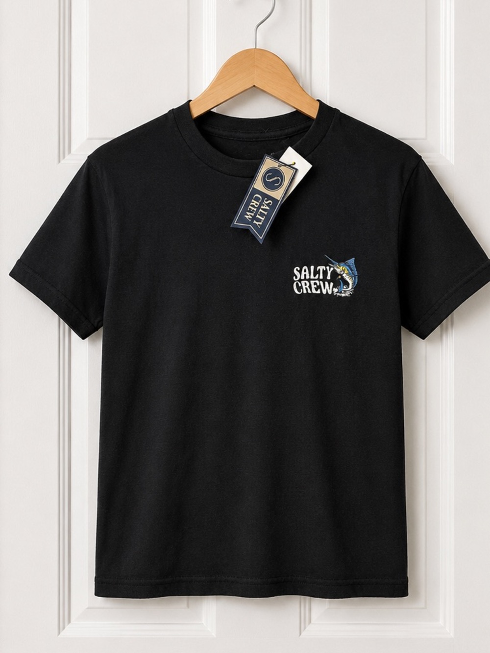 Salty Crew Bruce Boys Tee Black Marlin Graphic 100% Cotton Youth Size S NWT